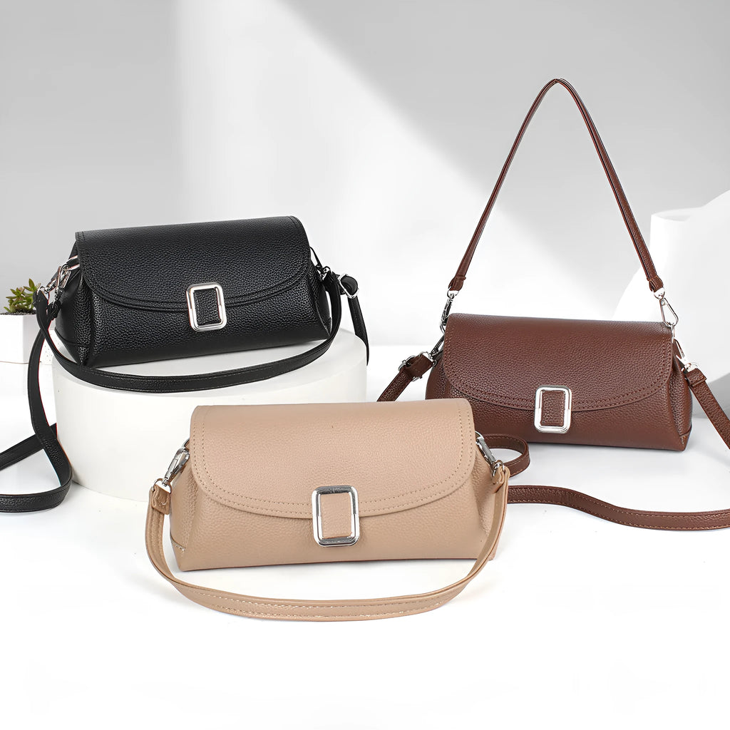 Women's PU leather shoulder handbag in crossbody design with adjustable strap showing beige colour option