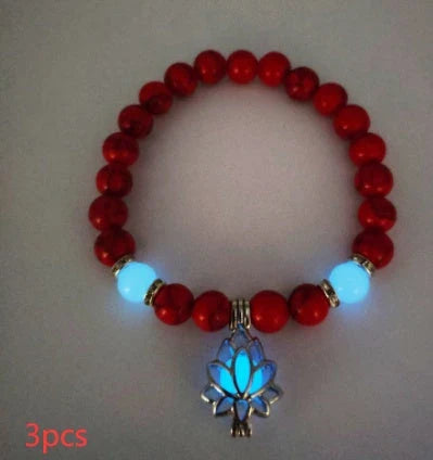 Luminous lotus charm bracelet with mesmerizing glow-in-the-dark beads, made of premium alloy and turquoise fluorescent stone