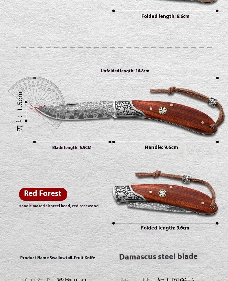 VG10 stainless steel folding pocket knife in Blue Ocean and Red Forest colours