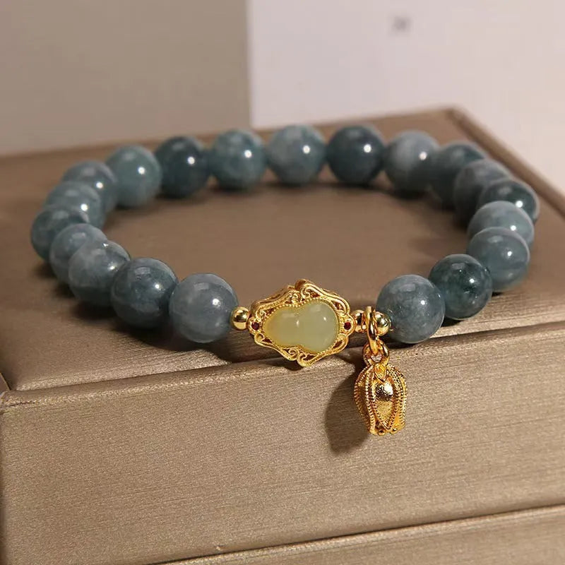 Natural stone sky blue bracelet with electroplated gourd lotus pendant for women