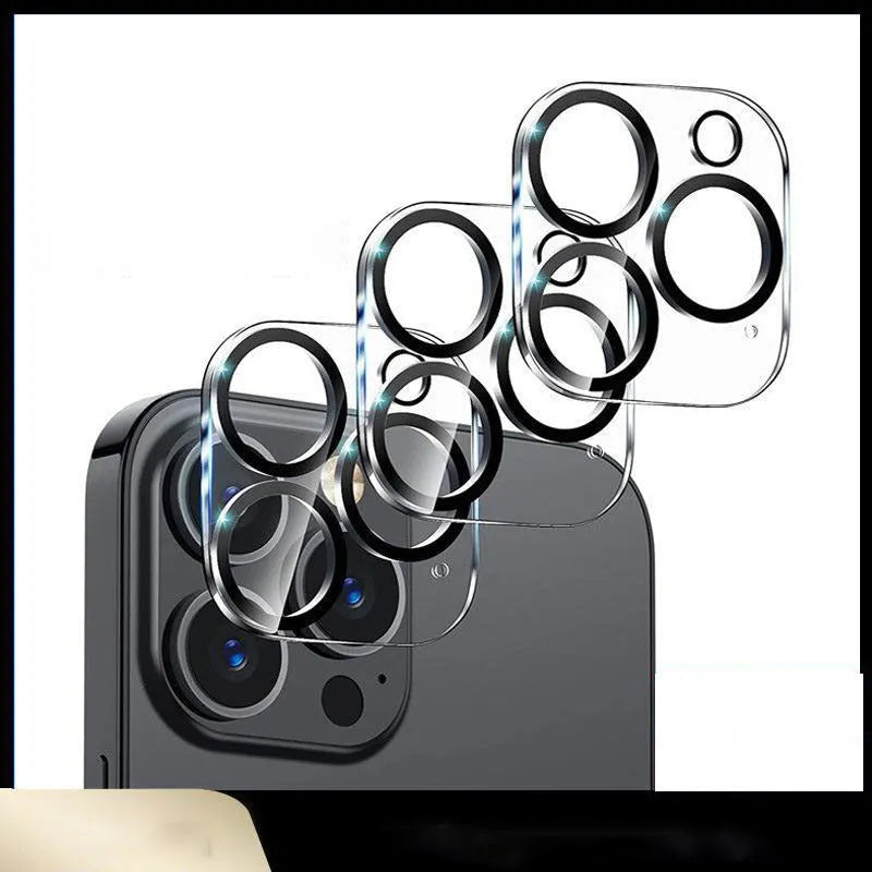 iPhone tempered glass camera lens protection film with black luminous ring and 3D radian design