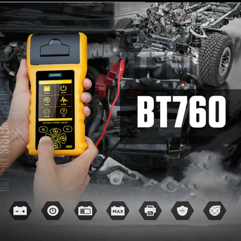 Autool BT760 colour screen vehicle battery tester with thermal printer and battery connection clips
