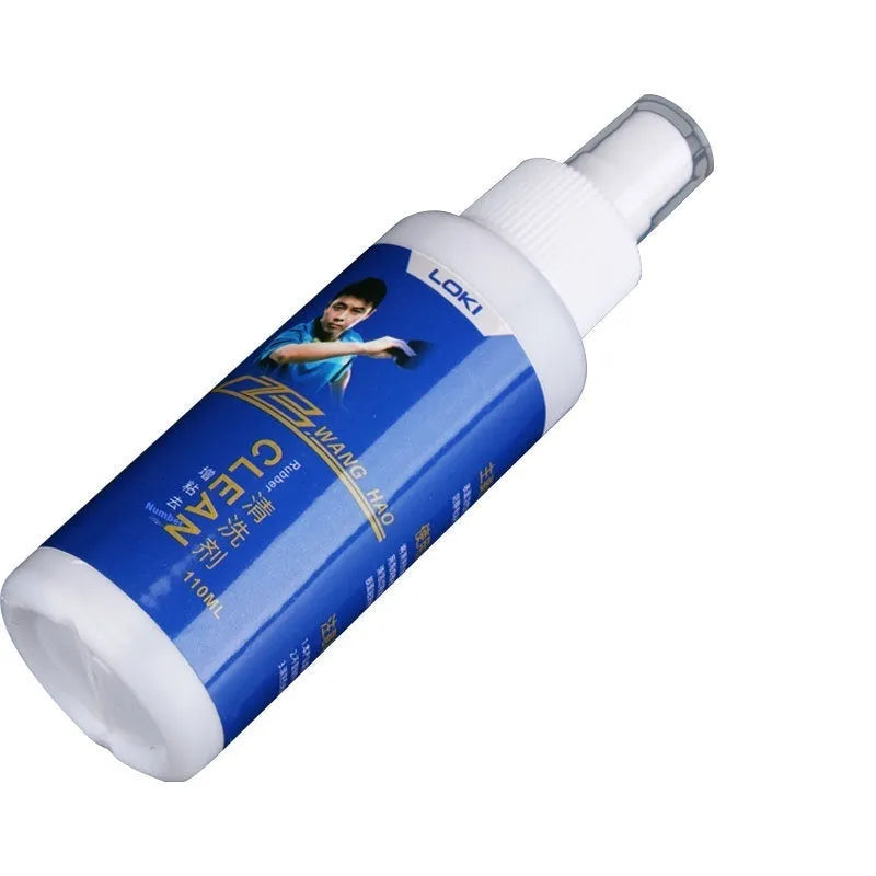 110ml bottle of table tennis rubber cleaning liquid with a sponge applicator for racket maintenance