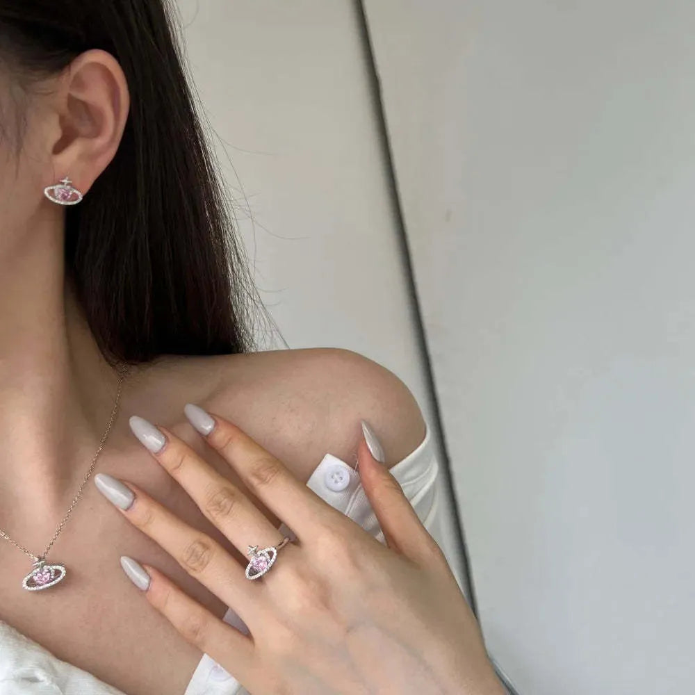 925 silver heart pendant necklace with pink zircon inlay on clavicle chain
