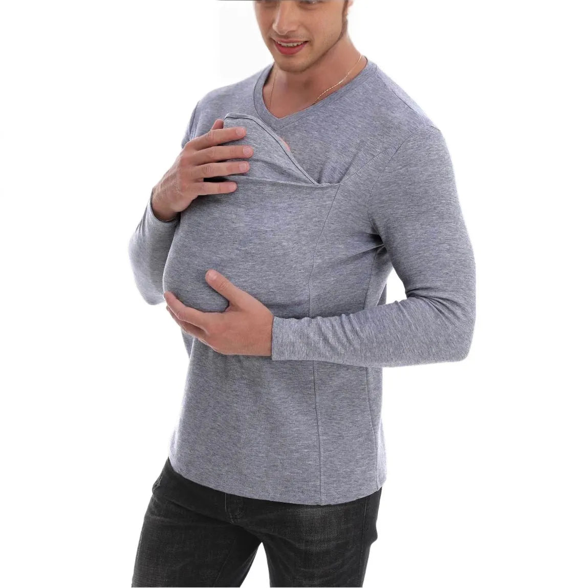 Kangaroo Dad men's pure cotton long sleeve t-shirt in black with spliced design, pullover style