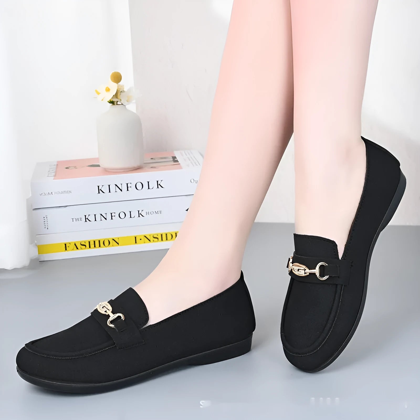 Gommino women's casual shoes in black or brown with rubber soles and matte upper