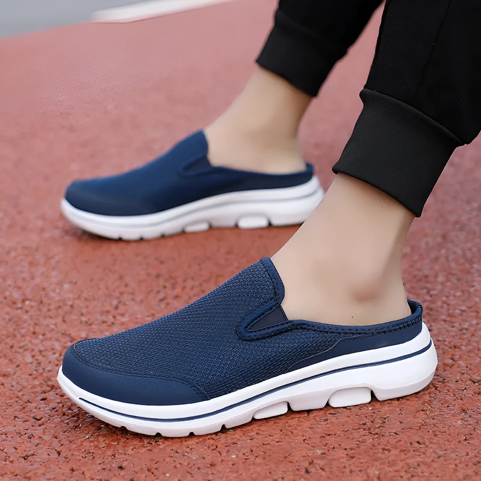 Breathable mesh couple's toe holder slippers in a solid colour, showing the low-top and oversleeve design.