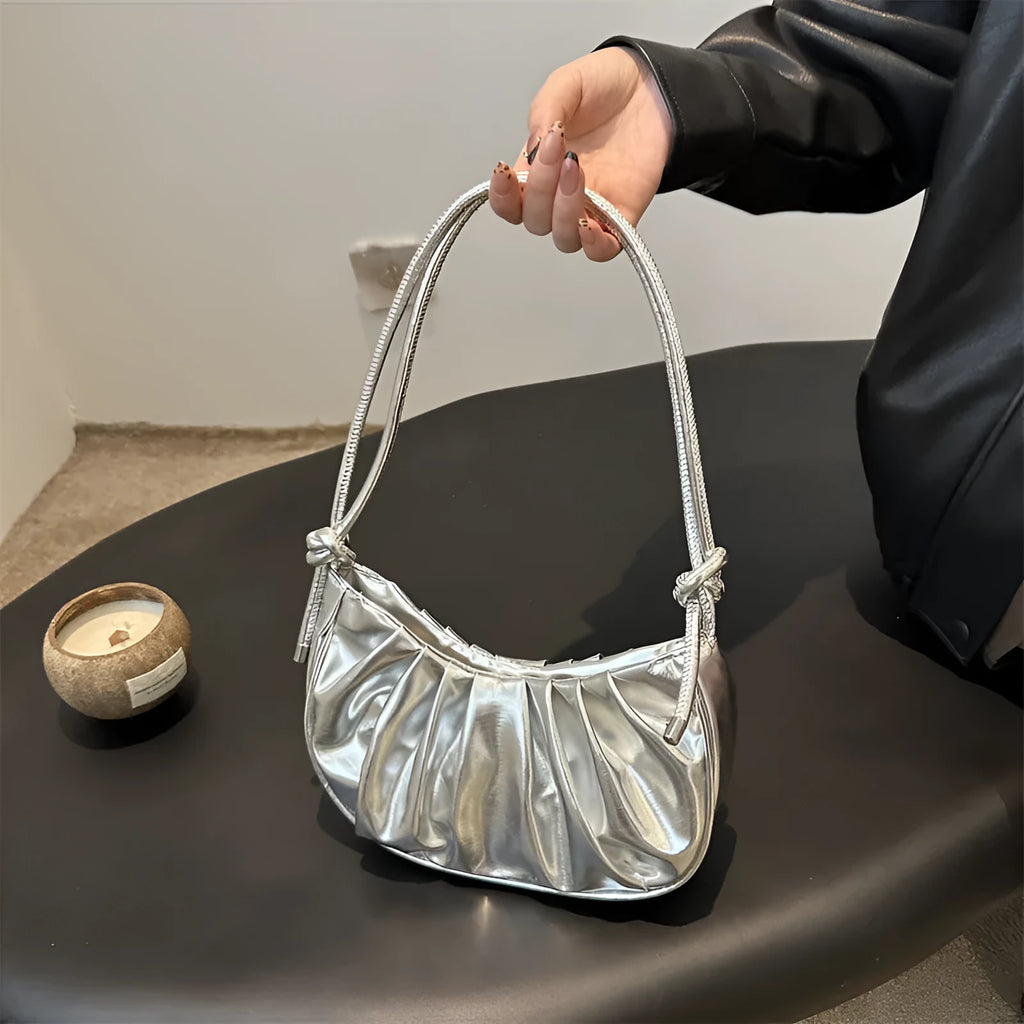 Korean style horizontal square messenger bag in black, gold, purple or silver with file organisation