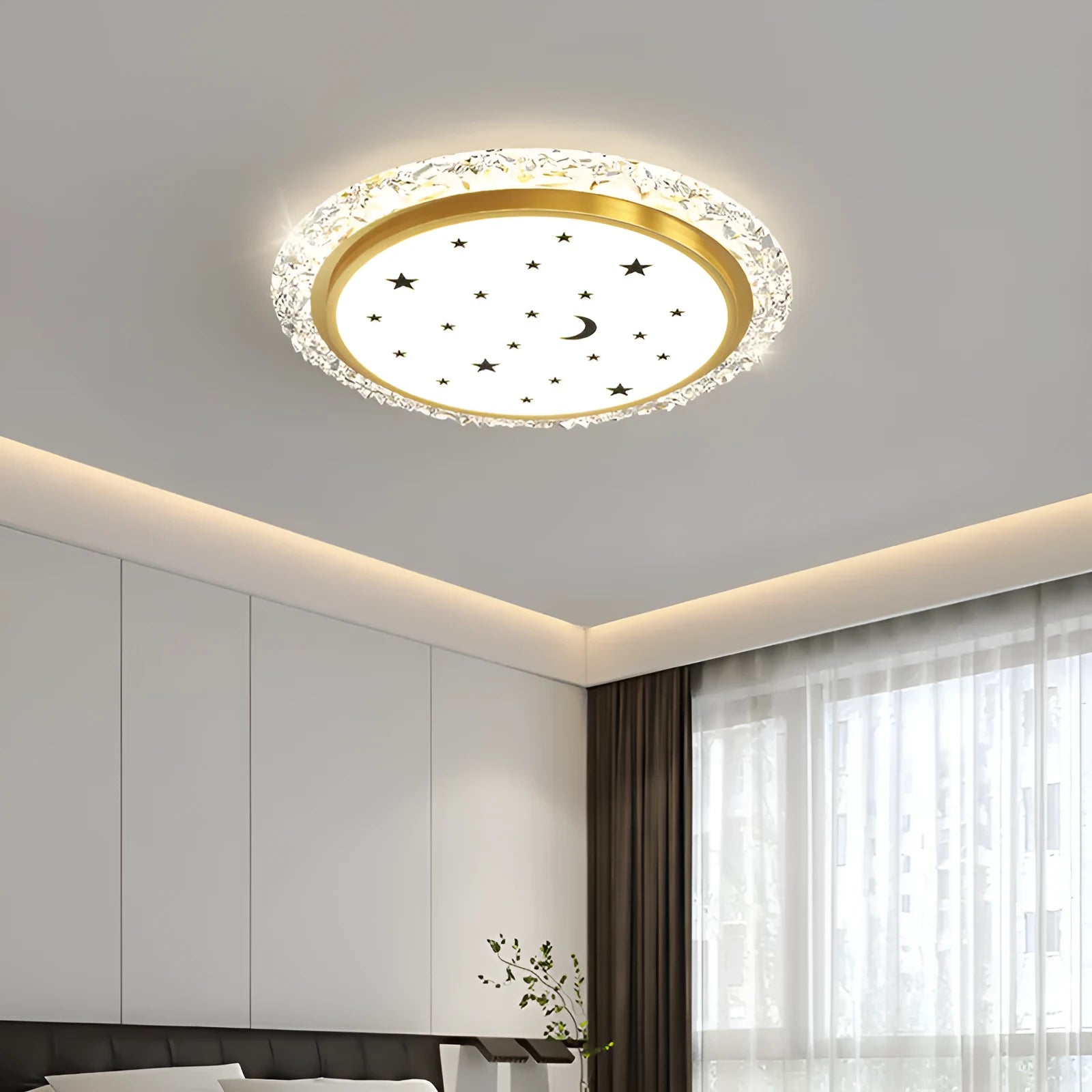 Modern simple style LED ceiling lamp with remote control in platinum or white finish