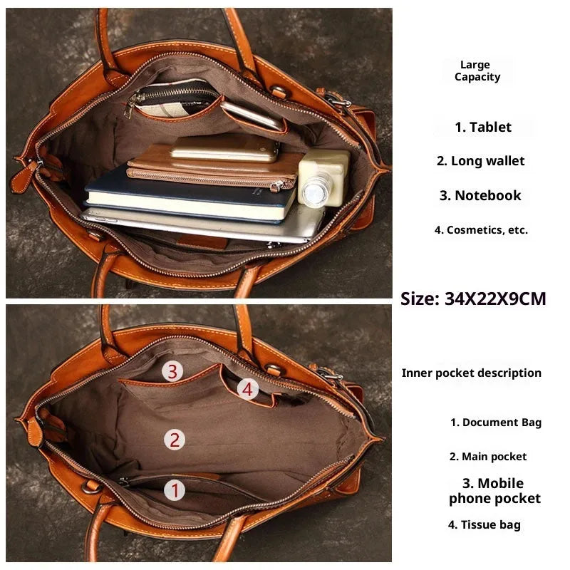 Genuine top grain leather women's crossbody bag in brown with dumpling shape and zip closure.