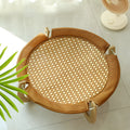 Brown woven rattan pet hammock measuring 46cm square with open weave design