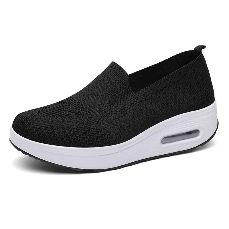 Women's mesh casual low top lace-up shoes in black with car stitching and round toe