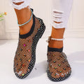 Women's colourful rhinestone mesh flat sandals with round toes and rubber soles
