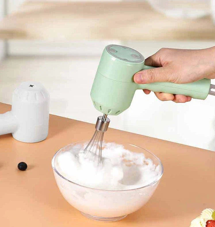 Portable cordless electric hand mixer with 3 mixing speeds and stainless steel beaters