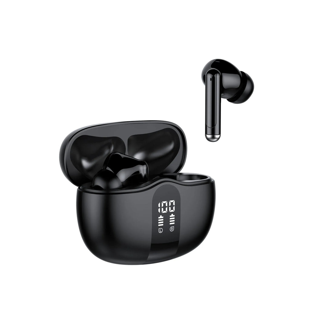 MOQ2000 noise canceling sports Bluetooth earbuds in black with charging case, Type-C interface