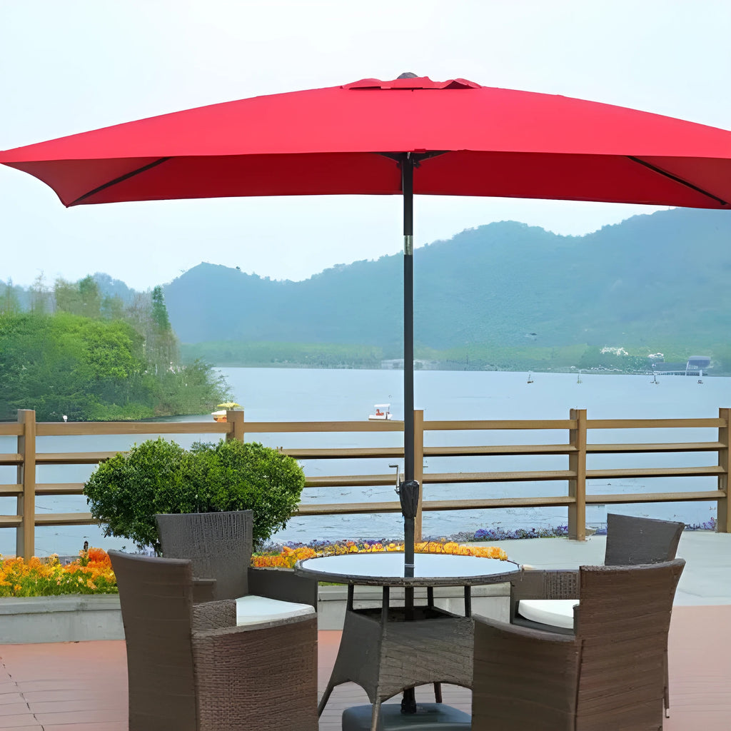 3x2m square garden parasol with centre column, tilted head and swing function, in khaki, sky blue, wine red, dark green or white