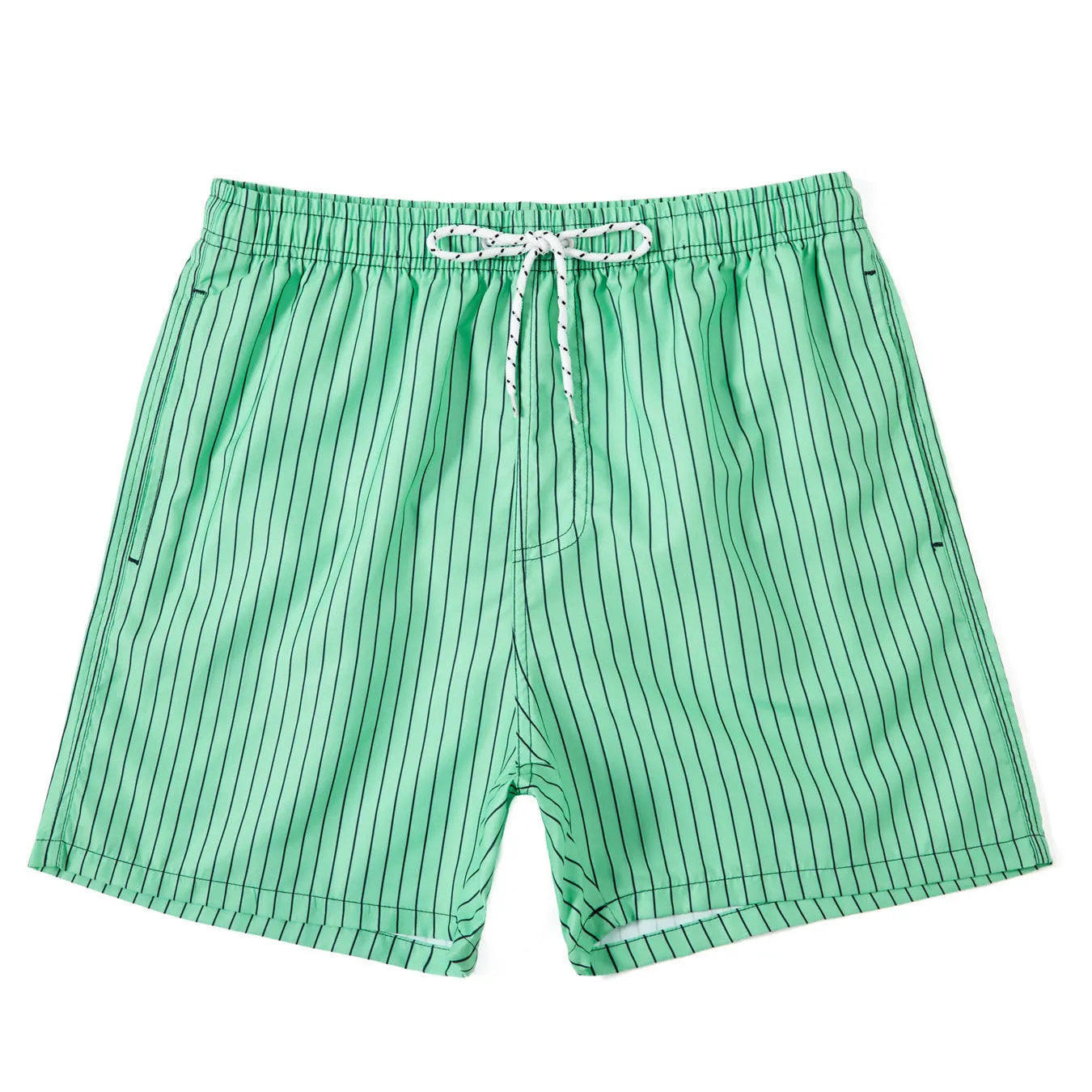 Men's polyester beach shorts with striped triangle pattern in navy blue colour showing straight leg opening