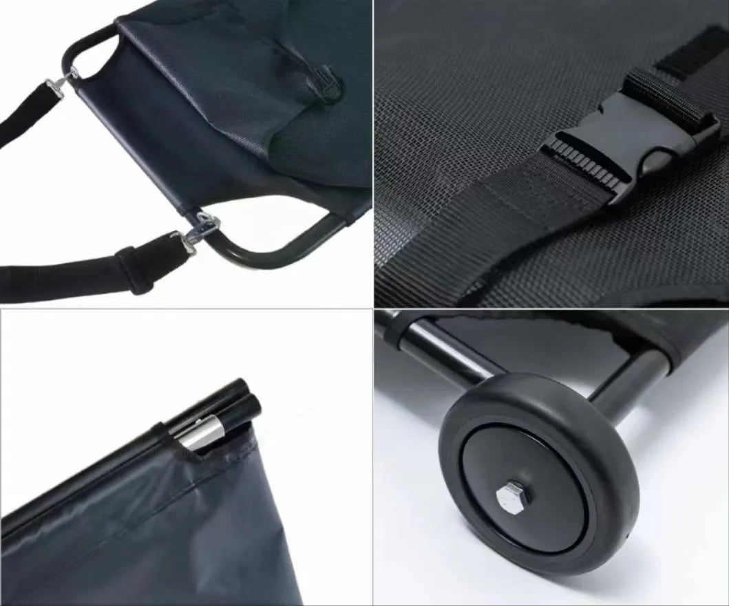Black foldable aluminium alloy pet stretcher in large size for emergency dog transfer