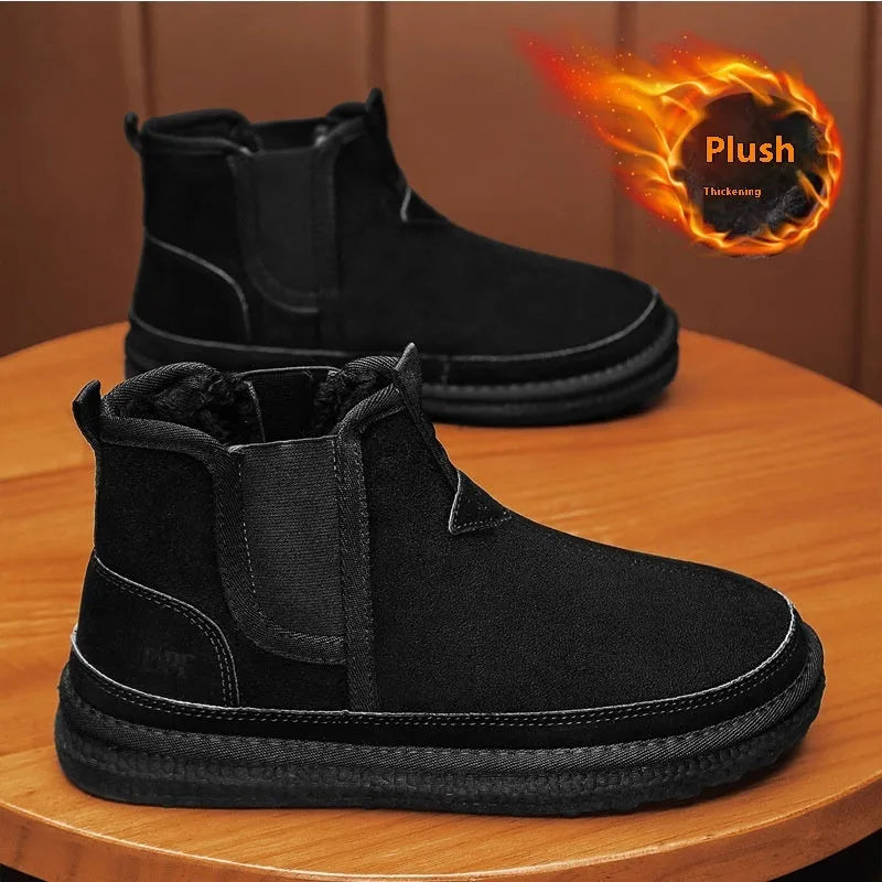 Winter fleece snow boots for men round toe ankle boots artificial PU PVC outsole black colour sleeve style