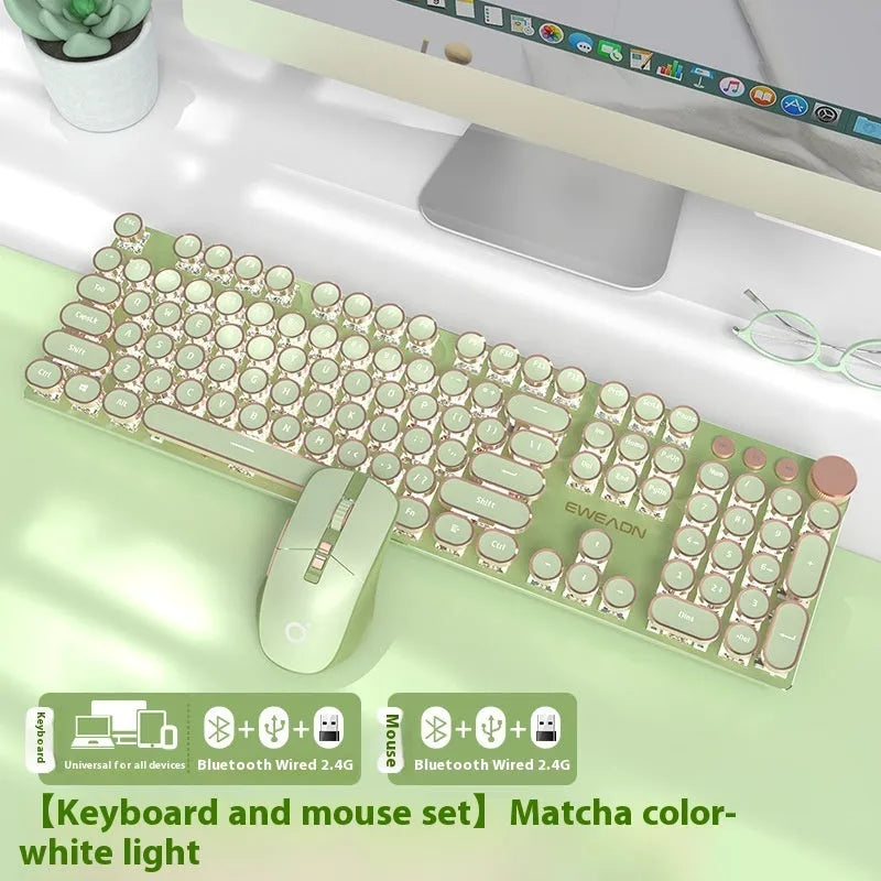 Matcha green 87-key mechanical gaming keyboard with aluminium frame and white backlighting on a desk.