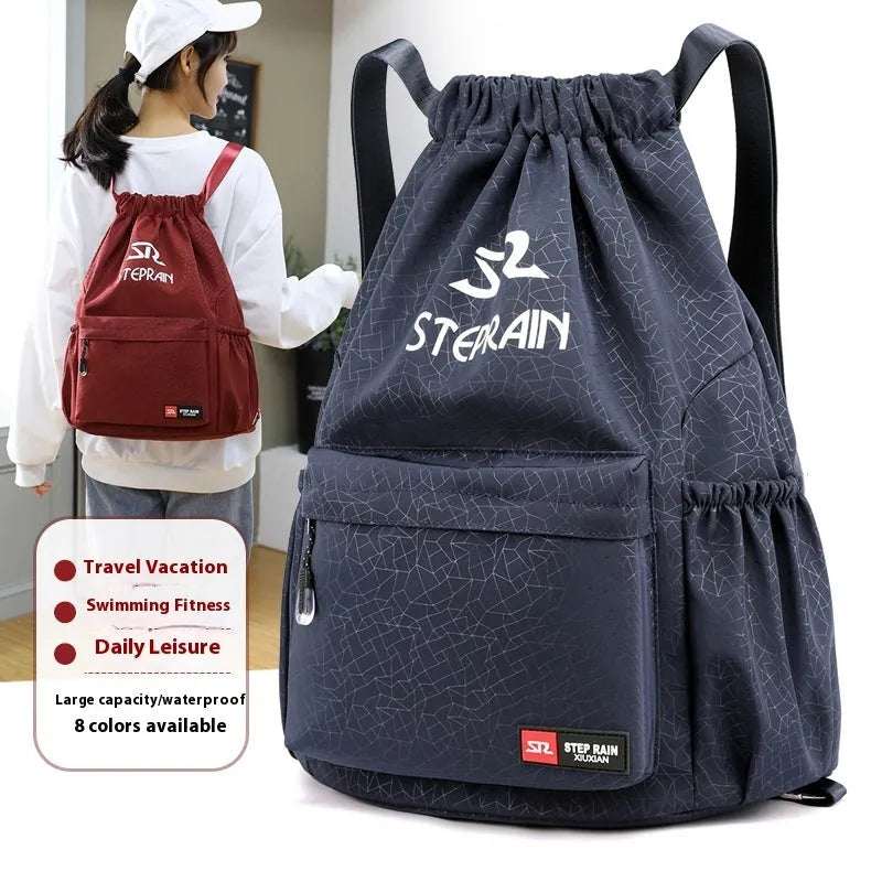 Lightweight Oxford cloth drawstring backpack in solid colour with water pillow shoulder straps