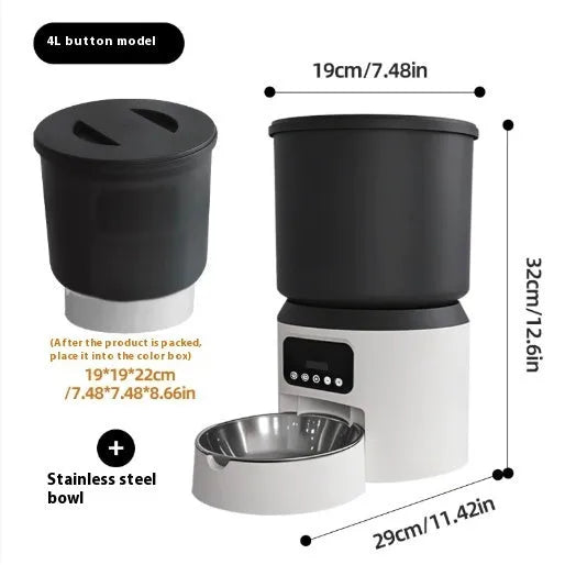 4 litre smart pet feeder with mobile app showing remote scheduling interface