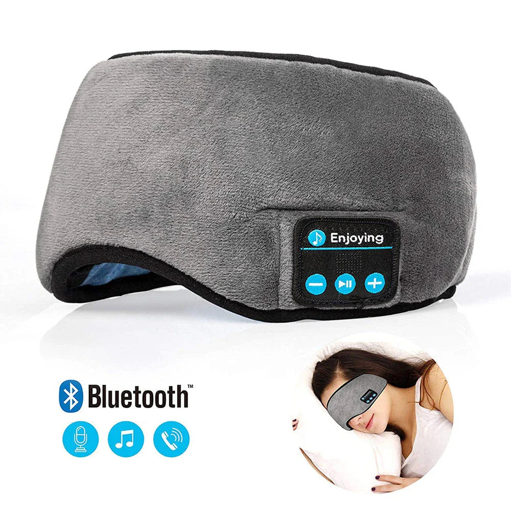 Wireless Bluetooth 5.0 Eye Mask with integrated music player, speakers, and microphone for hands-free calling