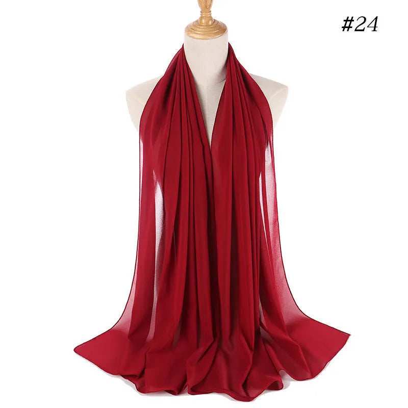 Women's solid colour pearl chiffon scarf, 180x70cm polyester wrap for daily, work and gatherings