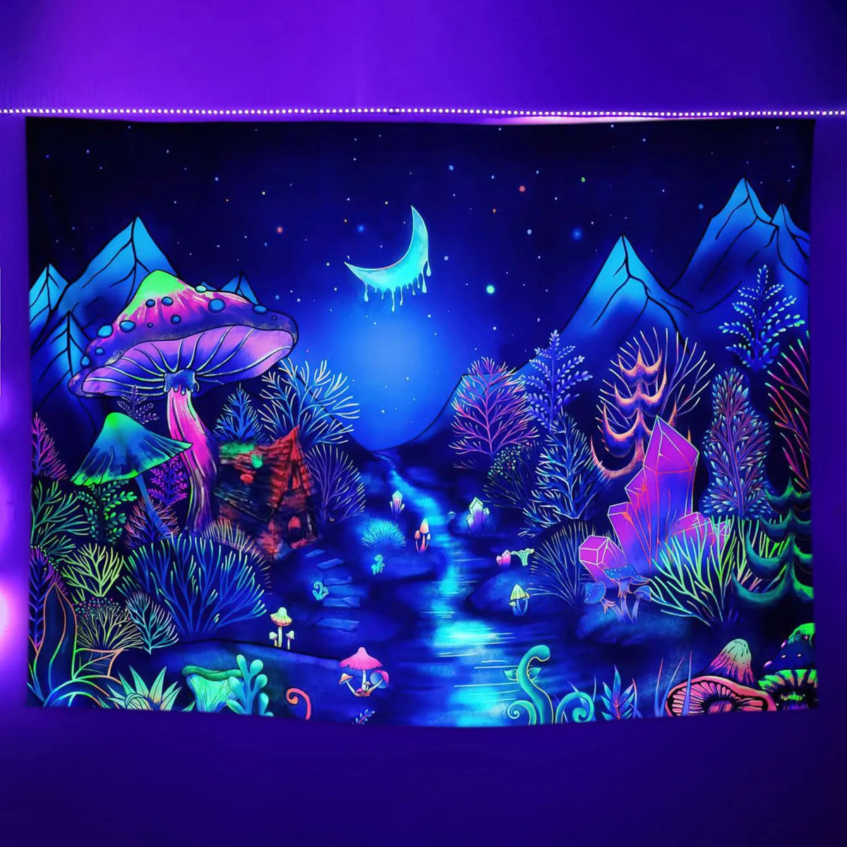 Fluorescent star print polyester tapestry wall cloth for dormitory remodelling, brushed or velvet fabric, picture colour