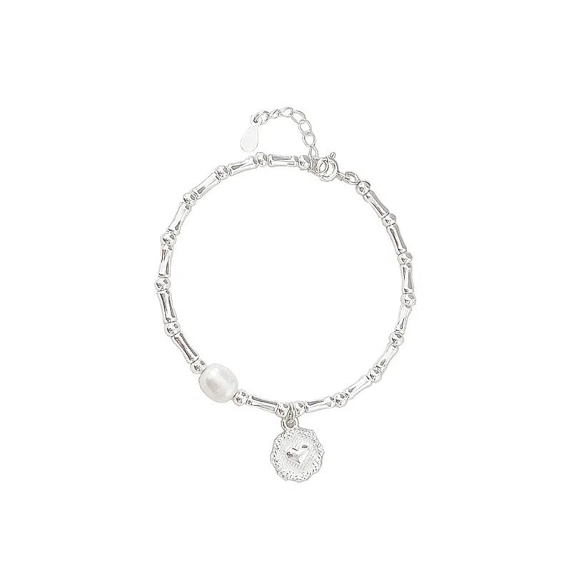 925 sterling silver heart bracelet for women with French retro bamboo joint design in silver colour