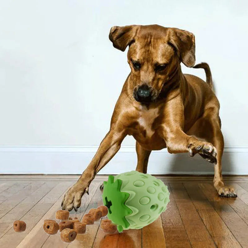 Red or green rubber strawberry leak food ball pet toy, chew resistant, 204.8g, for dogs and cats