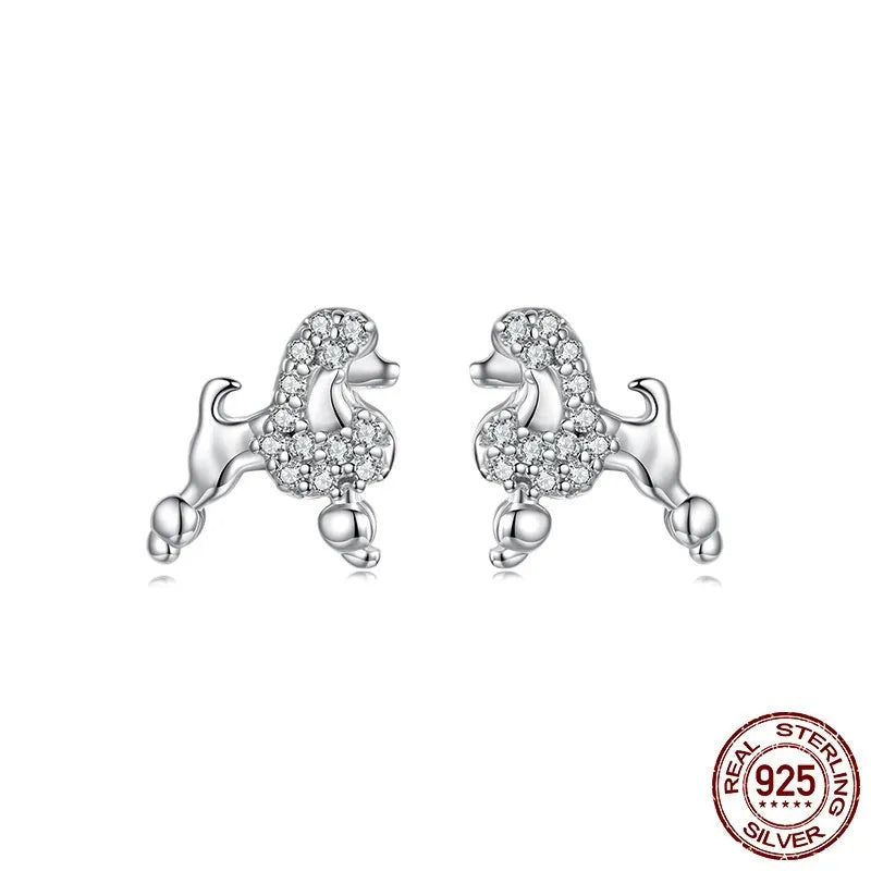 S925 sterling silver Mini Poodle stud earrings for women in colour SCE1895, one pair