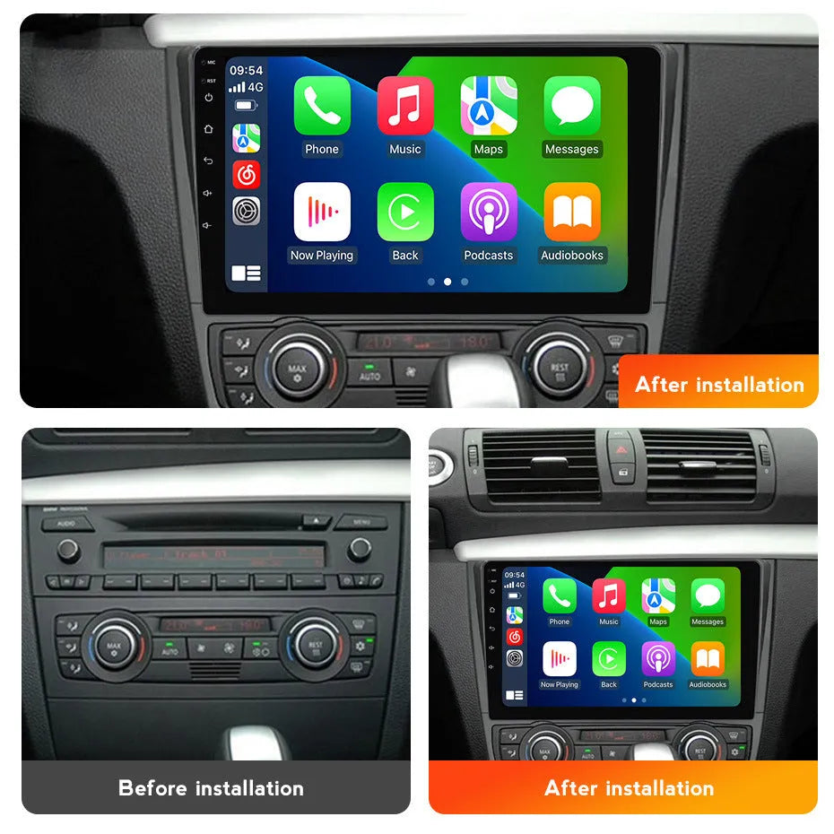 Android car stereo head unit with 9 inch screen for BMW E87 vehicle dashboard installation