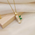 Green bamboo pendant necklace for women with O-ring chain and electroplated zinc alloy finish