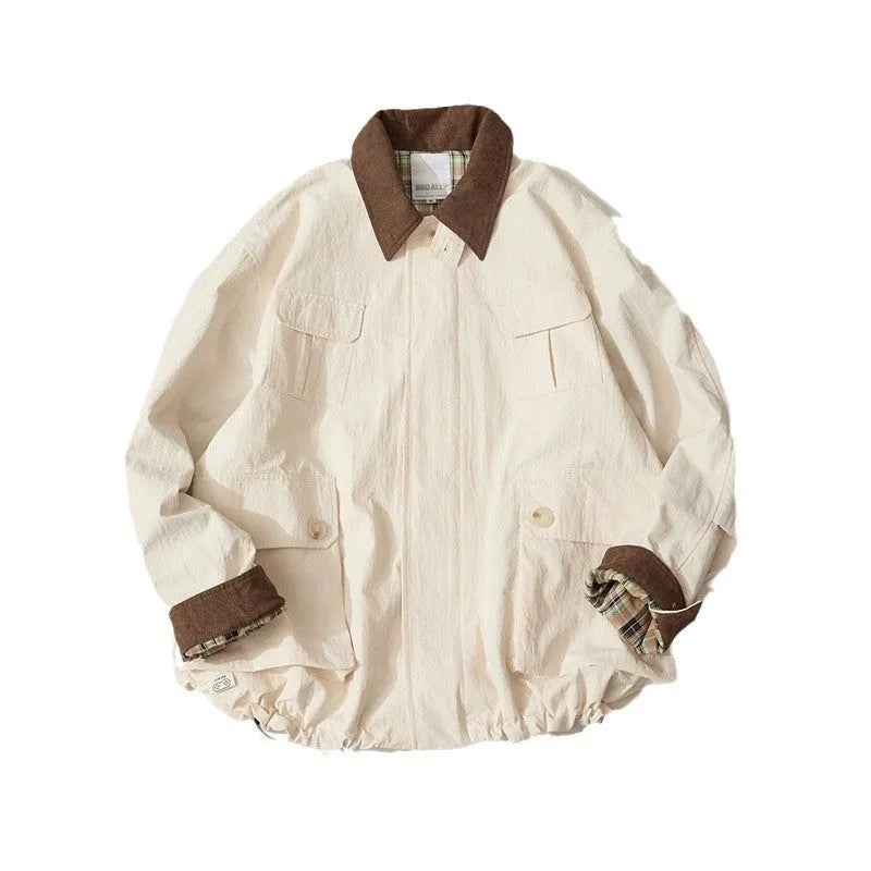 Green or apricot polyester casual jacket with side seam pockets and regular long sleeves