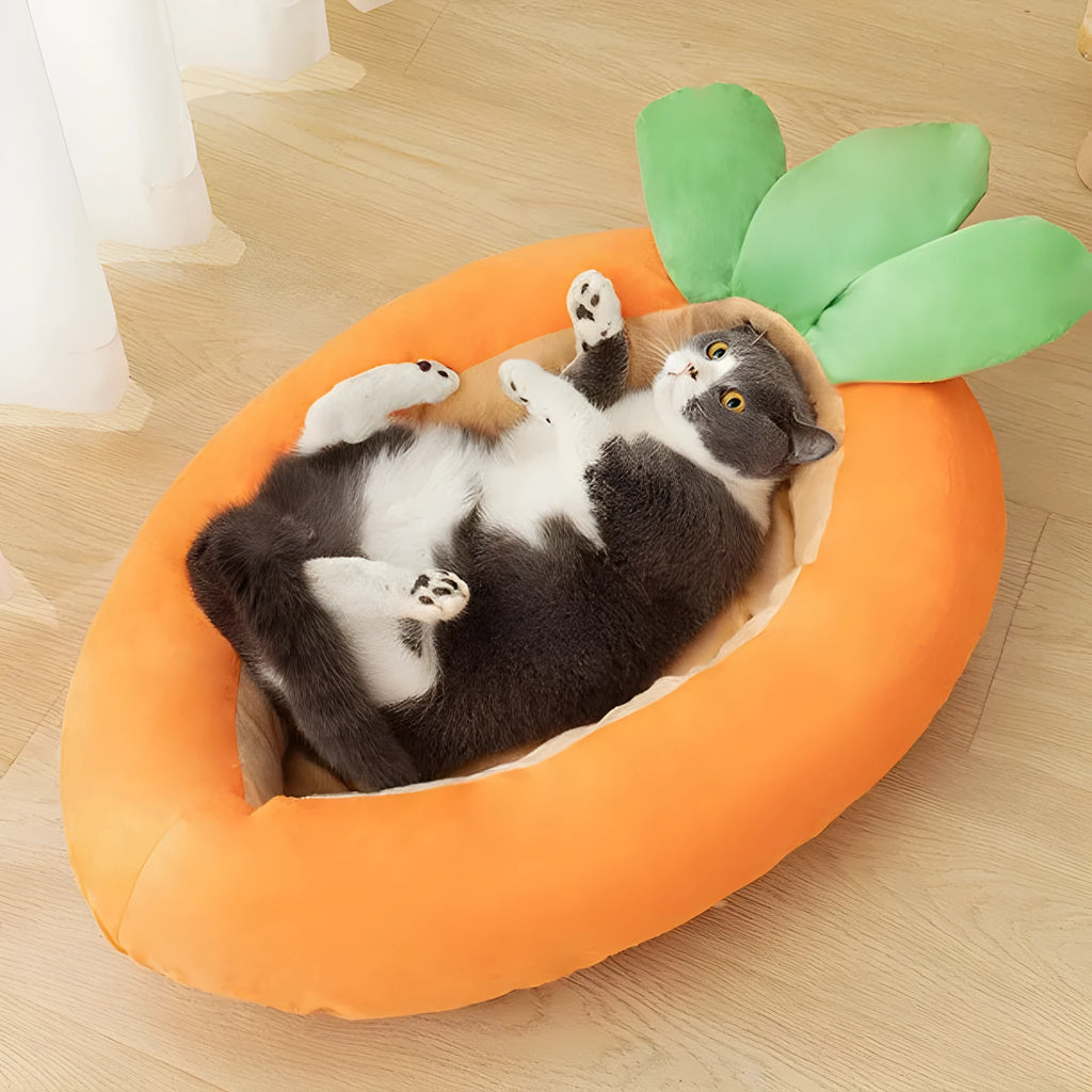 Reversible dog mattress with removable carrot cartoon design cover in medium and large sizes