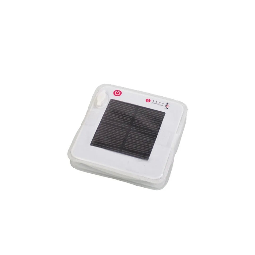 White inflatable solar camping lantern, TPU and acrylic board, 10.5x10.5x11cm, three LED modes