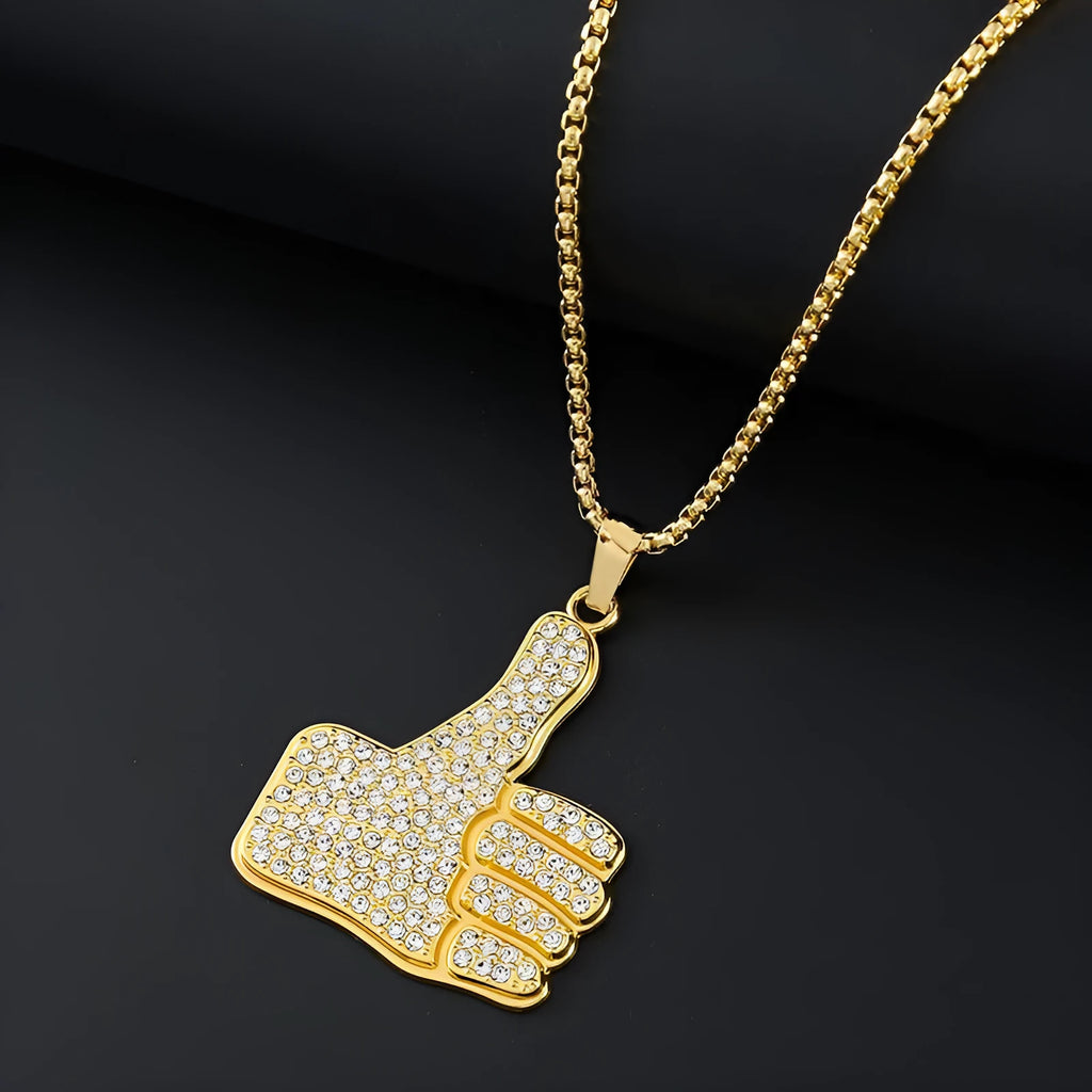 Geometric gold tone alloy necklace for women with an inlaid zircon stone pendant.