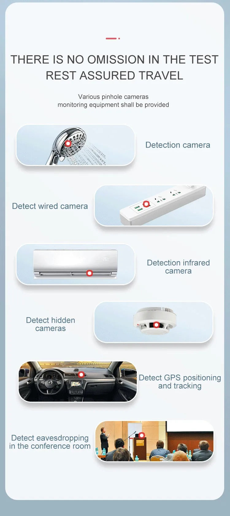 Anti-surveillance detector wireless signal infrared camera scanning device black colour USB rechargeable