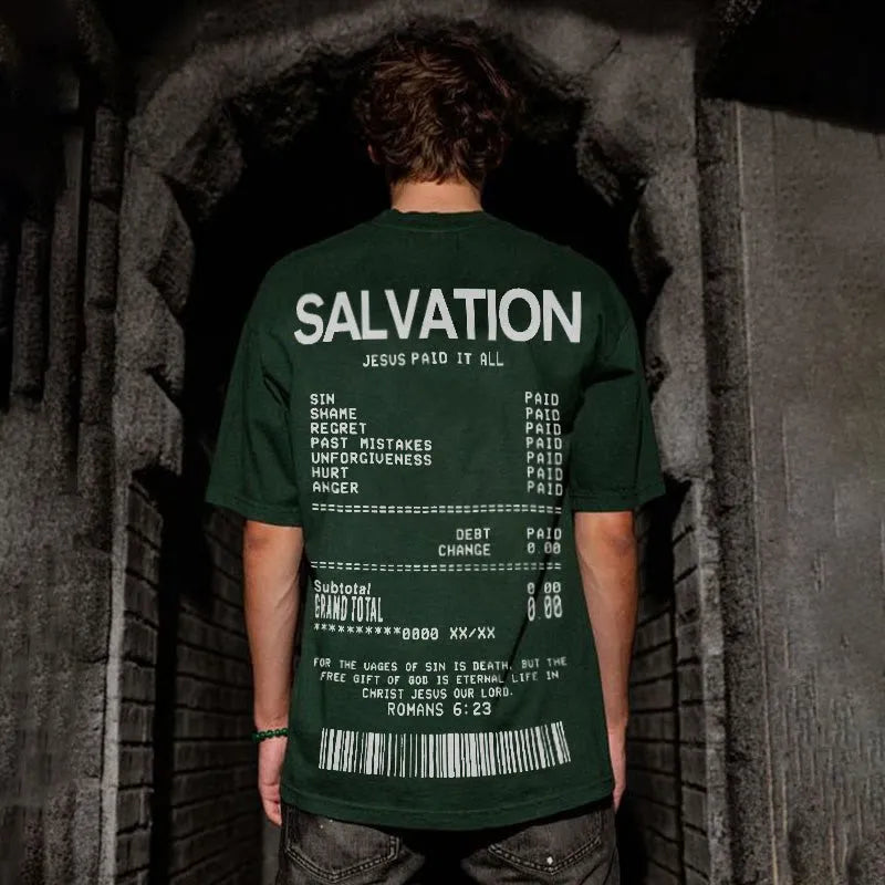 Jesus Paid It All letter print T-shirt in apricot, round neck, 100% polyester casual top