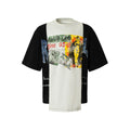 Men's black and white deconstruction print cotton blend t-shirt with short sleeves and loose fit.