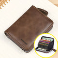 Dark brown women's leather card holder with anti-degaussing protection and capacity for 9 cards