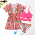 Girls floral split overlay bikini swimsuit in bright picture colour pattern for swimming activities