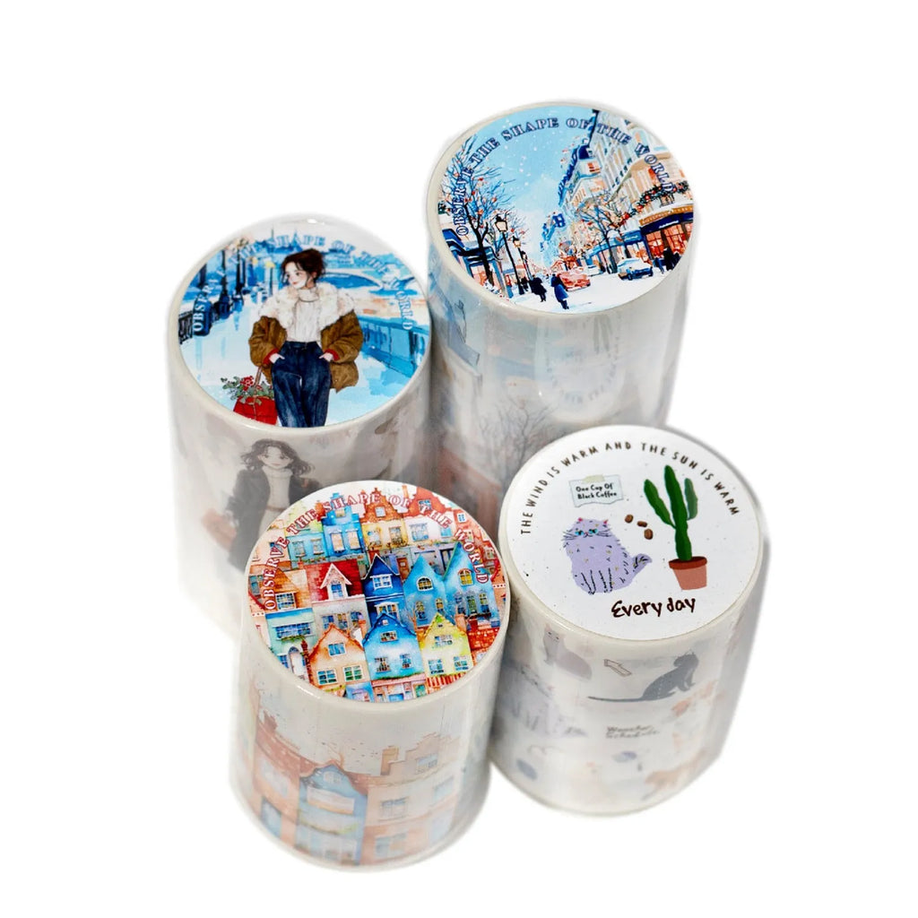 World Shape Series Life Landscaping Journal Stickers set with 4 style options on a 2-metre PET roll. London Street View, City Travelers, Colorful Town, Every Day.