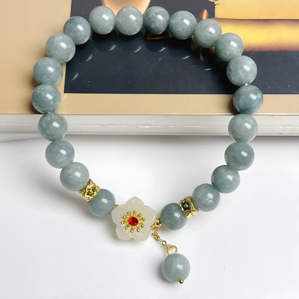Women's personalised jade bracelet with adjustable cord in retro style design