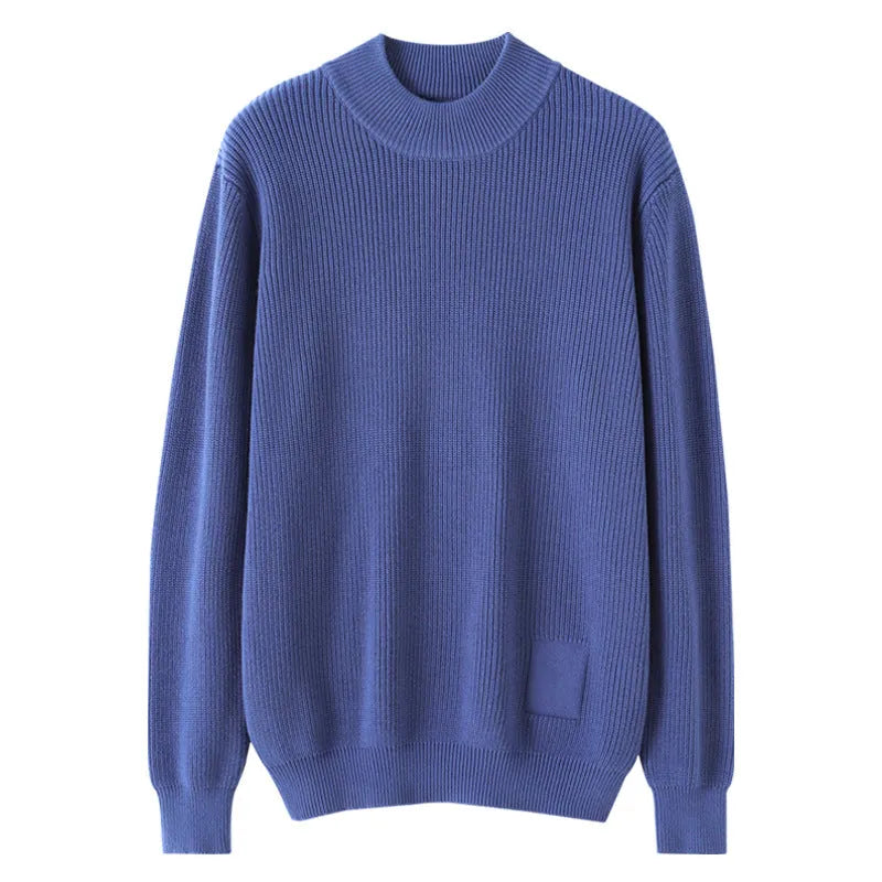 Men's thickened cotton half turtleneck pullover with diamond pattern, long sleeves and loose fit, sizes S to XXXXL