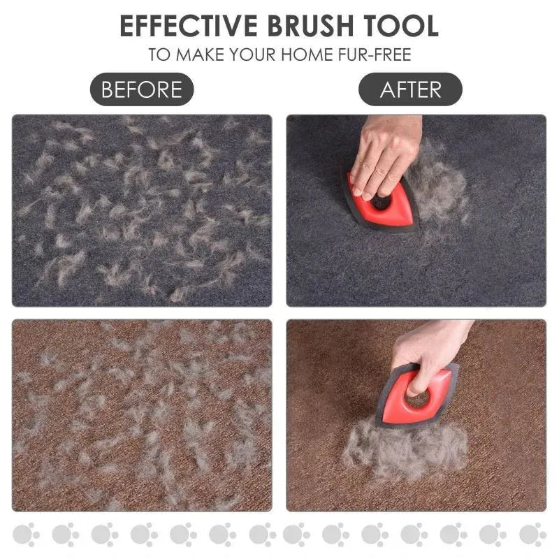 Silicone pet hair remover brush with scraper head and non-slip handle for cleaning fur from carpets and sofas