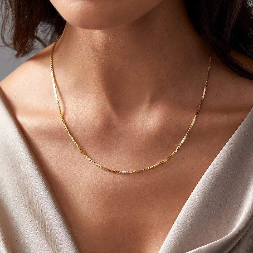 Stainless steel box chain necklace with lock clasp, gold or steel colour, 41-50cm perimeter, simple all-matching design