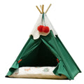 Brown semi-closed cloth cat house bed for winter, shown next to a white mat version.