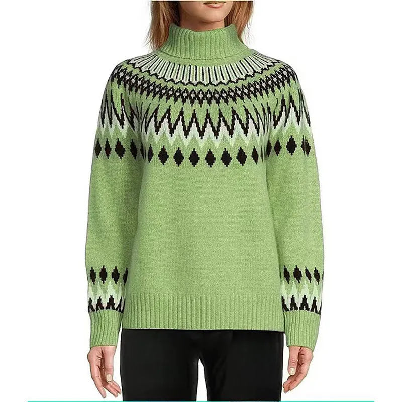 Jacquard knitted pullover sweater in acetate fibre, long sleeve, nine colours, sizes S to XXXL.